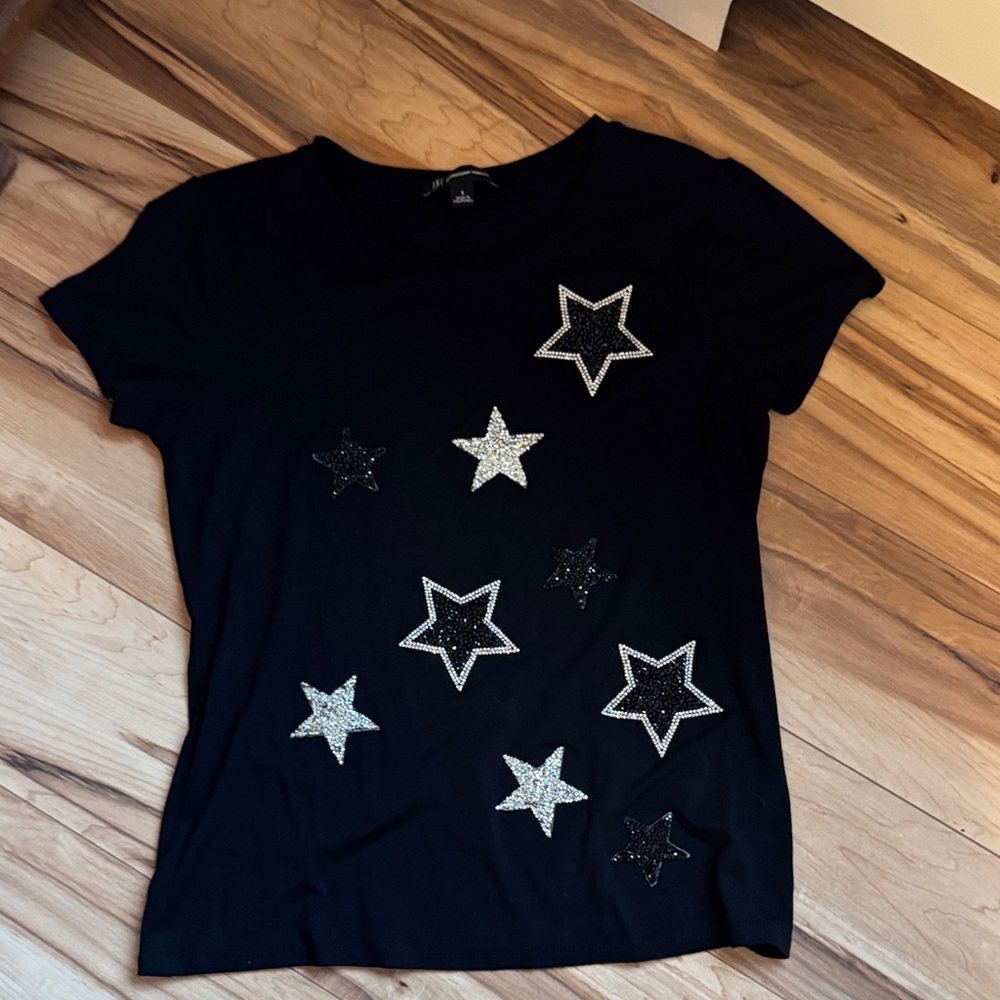 INC International Concepts Black Star-Studded Tee